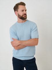 Saltwell Blue Cable Knit Crew Neck T-Shirt - Image 1 of 8