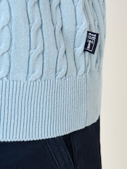 Saltwell Blue Cable Knit Crew Neck T-Shirt - Image 6 of 8