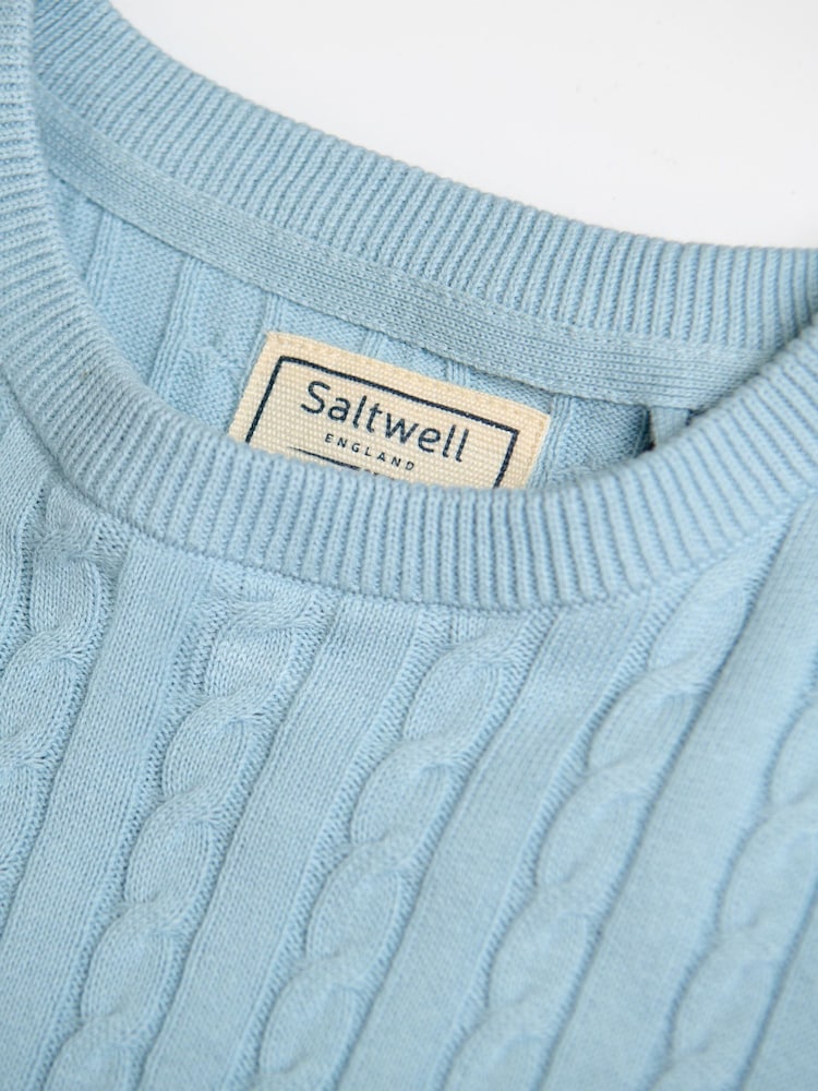 Saltwell Blue Cable Knit Crew Neck T-Shirt - Image 8 of 8