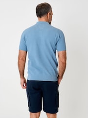 Albastru - Saltwell Textured Knit Short Sleeve Polo Shirt - Imaginea 2 din 6