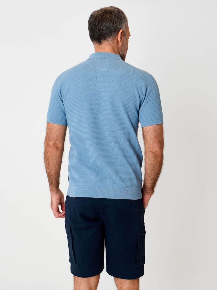 Albastru - Saltwell Textured Knit Short Sleeve Polo Shirt - Imaginea 2 din 6