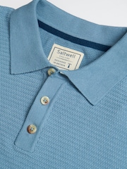 Albastru - Saltwell Textured Knit Short Sleeve Polo Shirt - Imaginea 5 din 6