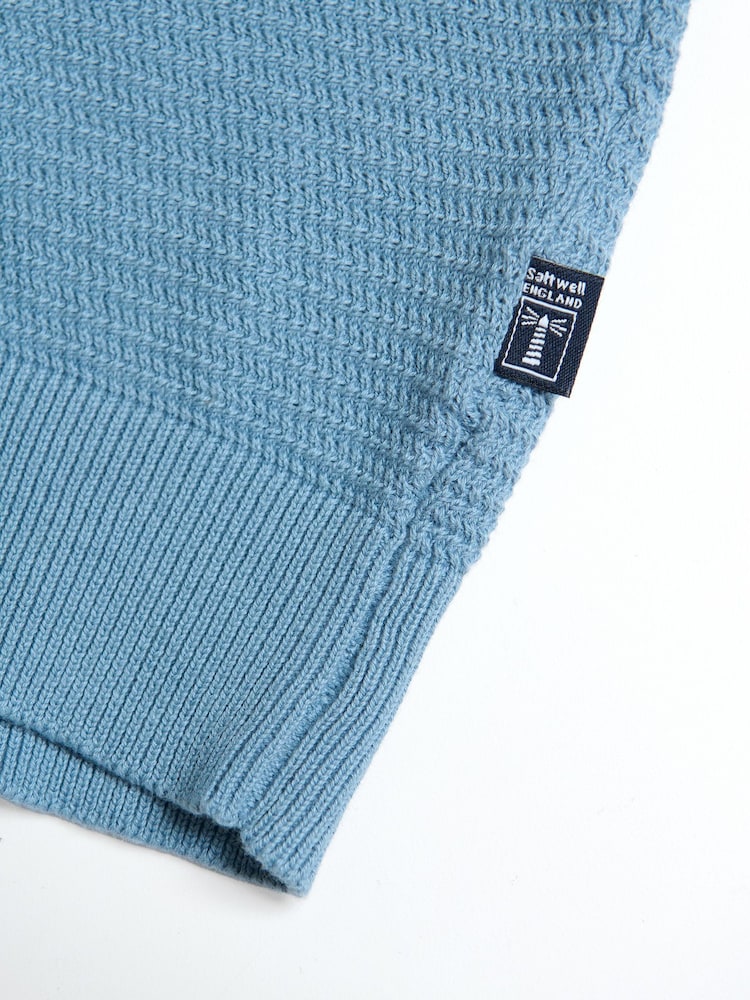 Albastru - Saltwell Textured Knit Short Sleeve Polo Shirt - Imaginea 6 din 6