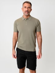 Verde - Saltwell Textured Knit Short Sleeve Polo Shirt - Imaginea 1 din 6