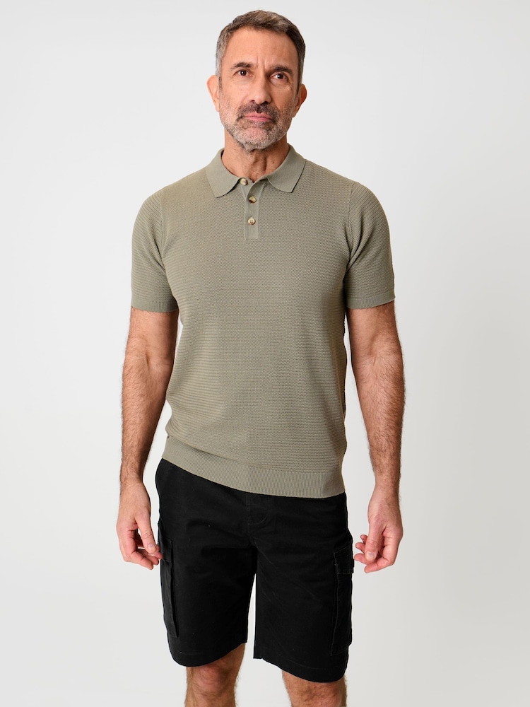 Verde - Saltwell Textured Knit Short Sleeve Polo Shirt - Imaginea 1 din 6