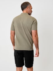 Verde - Saltwell Textured Knit Short Sleeve Polo Shirt - Imaginea 2 din 6