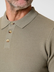 Verde - Saltwell Textured Knit Short Sleeve Polo Shirt - Imaginea 4 din 6