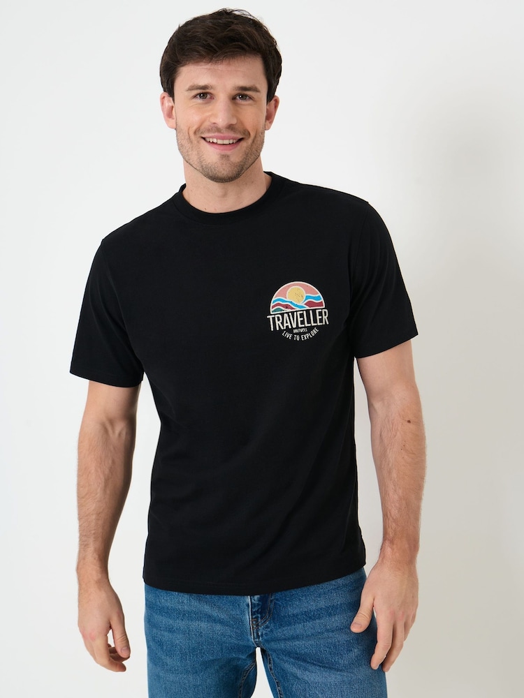 Saltwell Black Traveller Print Cotton T-Shirt - Image 2 of 6