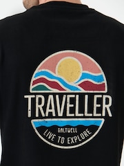 Saltwell Black Traveller Print Cotton T-Shirt - Image 6 of 6