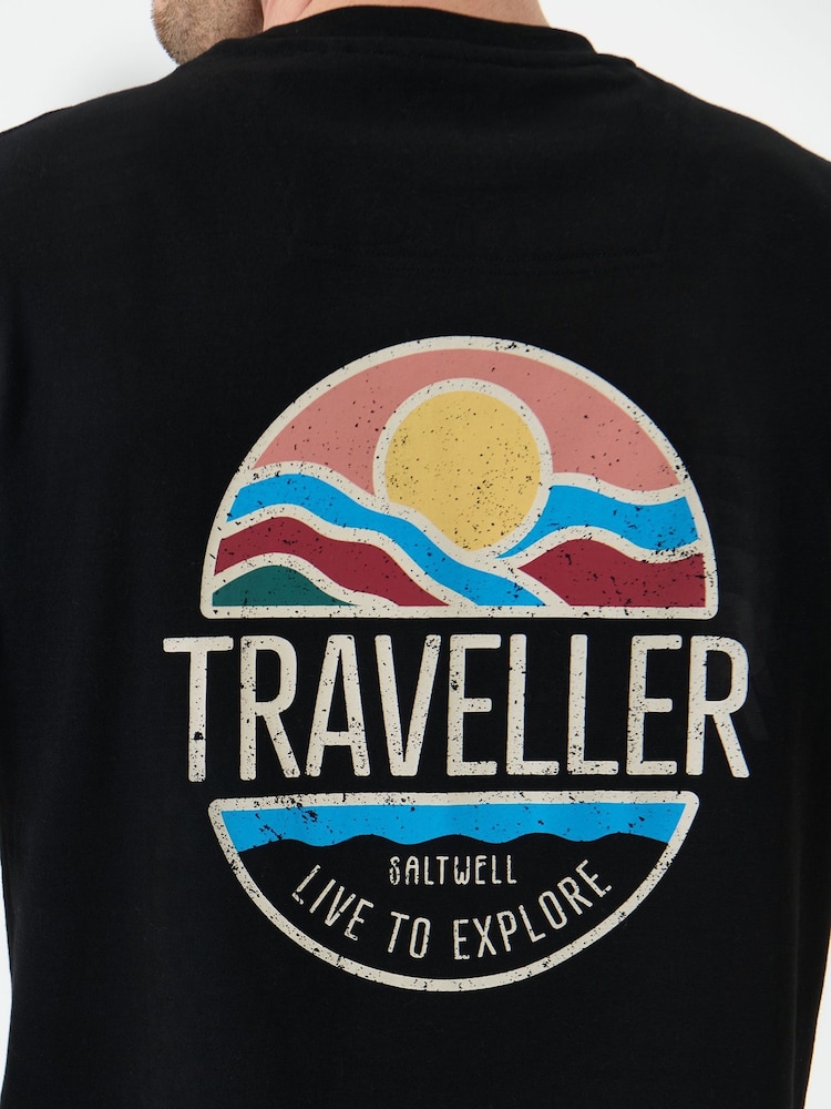 Saltwell Black Traveller Print Cotton T-Shirt - Image 6 of 6