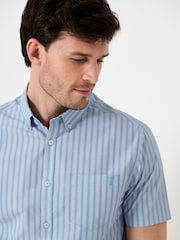 Saltwell Blue Stripe Peached Cotton Short Sleeve Shirt - Image 4 of 6