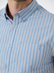 Saltwell Blue Stripe Peached Cotton Short Sleeve Shirt - Image 5 of 6
