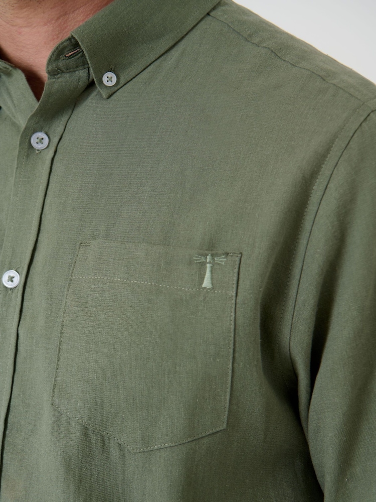 Vert - Chemise Saltwell à manches longues riche en lin - Image 6 de 6