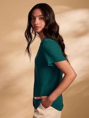 Celtic & Co. Linen / Cotton V-Neck Green T-Shirt - Image 3 of 10