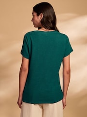Celtic & Co. Linen / Cotton V-Neck Green T-Shirt - Image 4 of 10