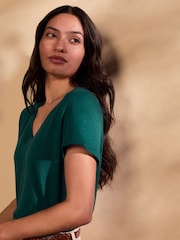 Celtic & Co. Linen / Cotton V-Neck Green T-Shirt - Image 6 of 10