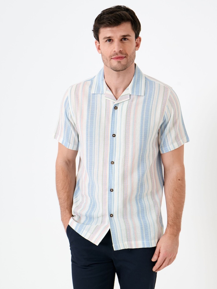 Saltwell Cream Textured Stripe Boxy Short Sleeve Shirt - Image 1 of 5