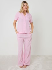 Threadbare Pink Check Short Sleeve Button Up Pyjama Set - Image 1 of 4