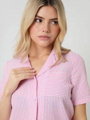 Threadbare Pink Check Short Sleeve Button Up Pyjama Set - Image 2 of 4