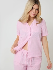 Threadbare Pink Check Short Sleeve Button Up Pyjama Set - Image 4 of 4