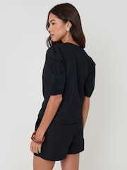 Threadbare Black Linen Blend Puff Sleeve Top - Image 2 of 5