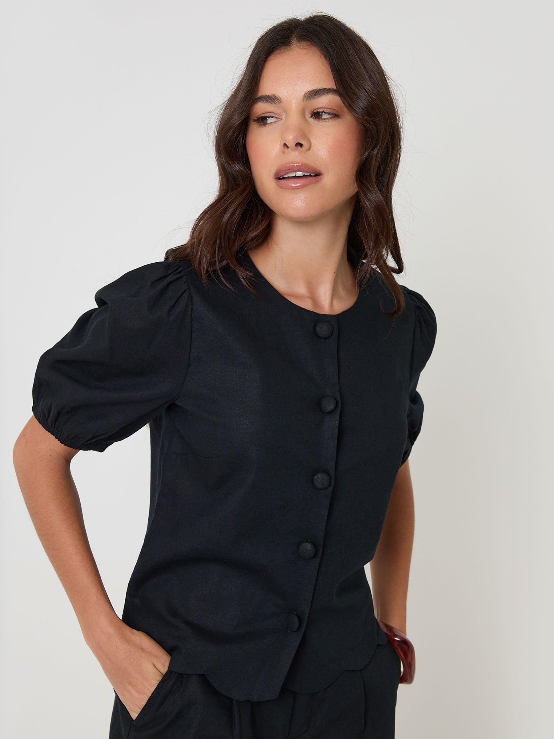 Buy Threadbare Black Linen Blend Puff Sleeve Top from the Next UK
