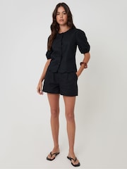 Threadbare Black Linen Blend Puff Sleeve Top - Image 5 of 5