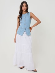 Threadbare Light Wash Denim Longline Waistcoat - Image 3 of 4