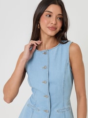 Threadbare Light Wash Denim Longline Waistcoat - Image 4 of 4