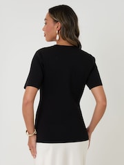 Threadbare Black V-Neck Compact Knitted Top - Image 2 of 4