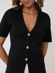 Threadbare Black V-Neck Compact Knitted Top - Image 4 of 4