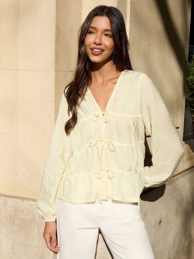 Threadbare Yellow Long Sleeve Tie Front Blouse - Image 1 of 5