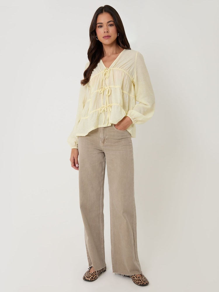 Threadbare Yellow Long Sleeve Tie Front Blouse - Image 2 of 5