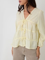Threadbare Yellow Long Sleeve Tie Front Blouse - Image 5 of 5