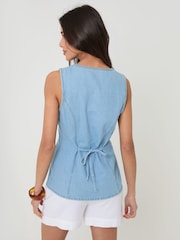 Threadbare Light Wash Denim Longline V-Neck Waistcoat - Image 2 of 4