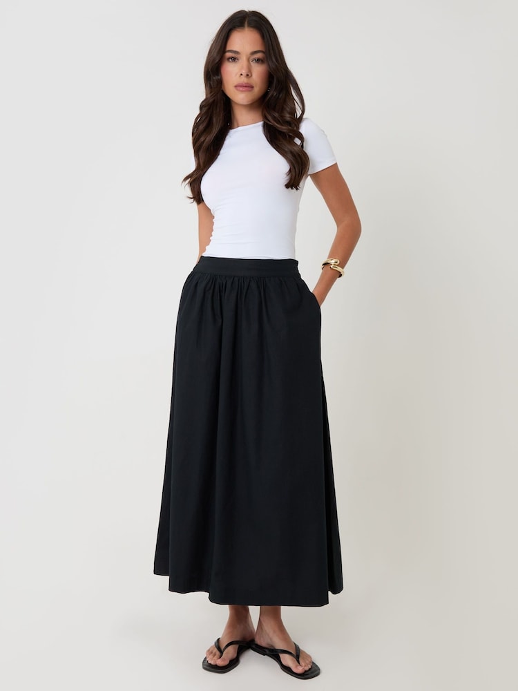 Threadbare Black Linen Blend Gathered Midaxi Skirt - Image 1 of 4 Threadbare Black Linen Blend Gathered Midaxi Skirt - Image 1 of 4