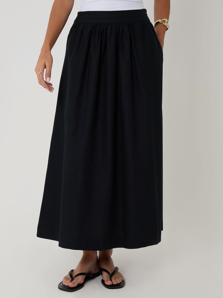 Threadbare Black Linen Blend Gathered Midaxi Skirt - Image 2 of 4 Threadbare Black Linen Blend Gathered Midaxi Skirt - Image 2 of 4