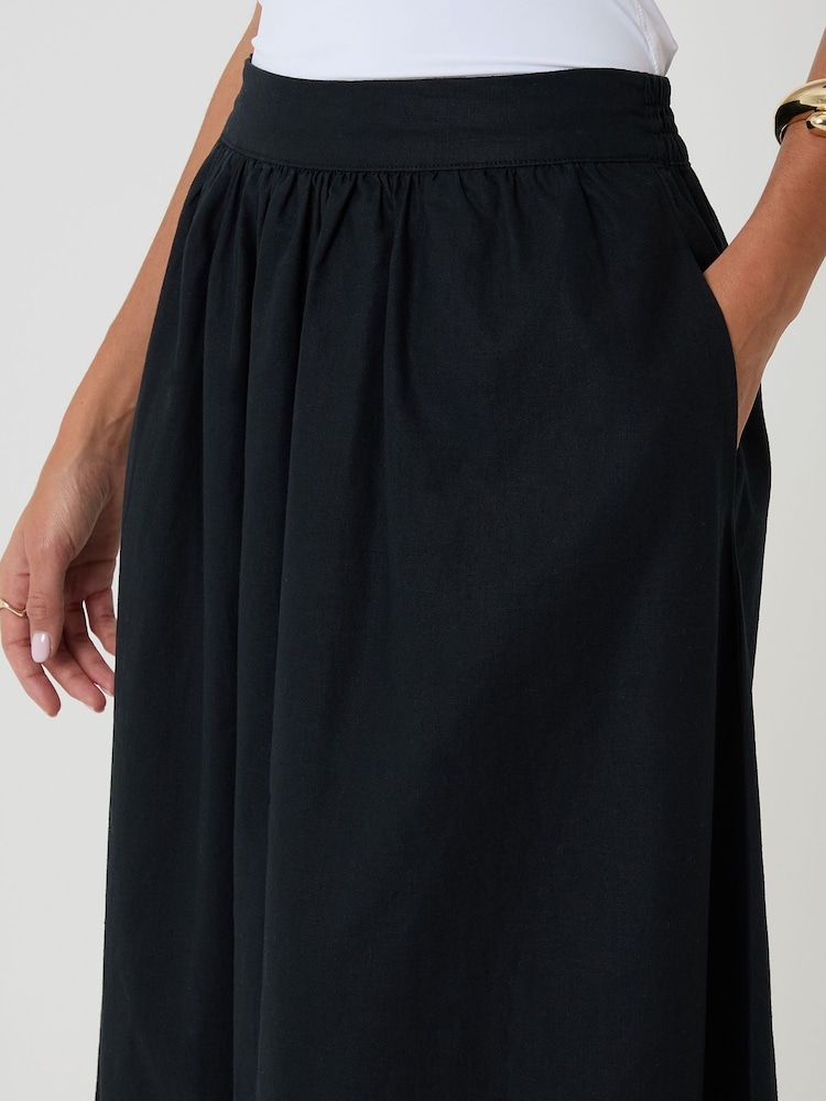 Threadbare Black Linen Blend Gathered Midaxi Skirt - Image 4 of 4 Threadbare Black Linen Blend Gathered Midaxi Skirt - Image 4 of 4