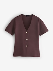 Threadbare Brown V-Neck Compact Knitted Top - Image 1 of 1