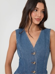 Threadbare Blue Denim Longline V-Neck Waistcoat - Image 3 of 4