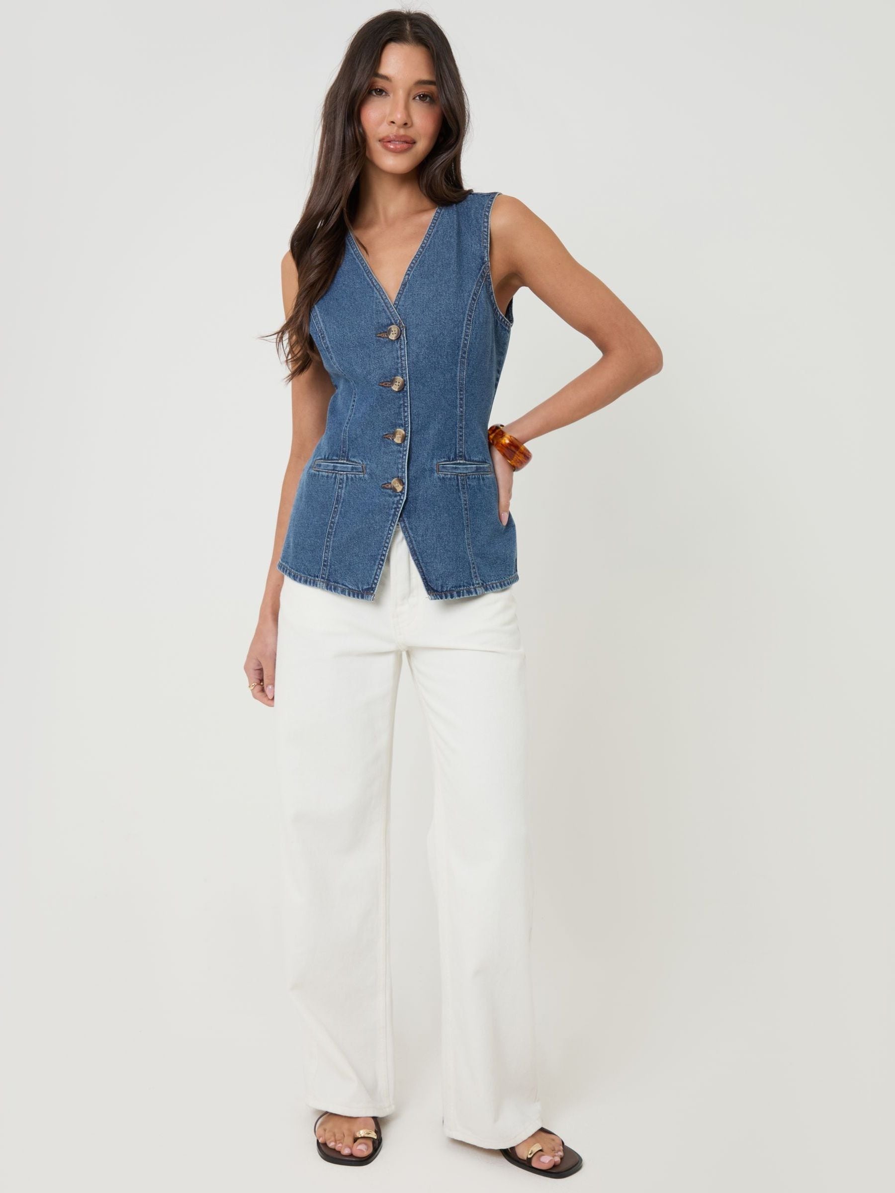 Buy Threadbare Blue Denim Longline V-Neck Waistcoat from Next USA