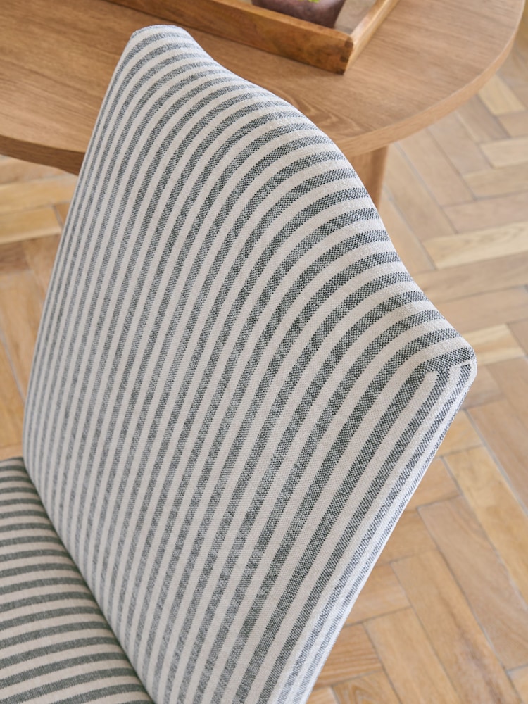 Set of 2 Chenille Stripe Slate Blue Oak Effect Leg Malvern Non Buttoned Dining Chairs - Image 2 of 7 Set of 2 Chenille Stripe Slate Blue Oak Effect Leg Malvern Non Buttoned Dining Chairs - Image 2 of 7