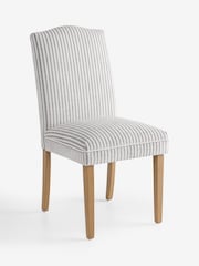 Set of 2 Chenille Stripe Slate Blue Oak Effect Leg Malvern Non Buttoned Dining Chairs - Image 5 of 7