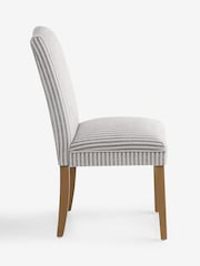 Set of 2 Chenille Stripe Slate Blue Oak Effect Leg Malvern Non Buttoned Dining Chairs - Image 6 of 7