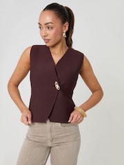 Threadbare Brown V-Neck Knitted Wrap Waistcoat - Image 1 of 4