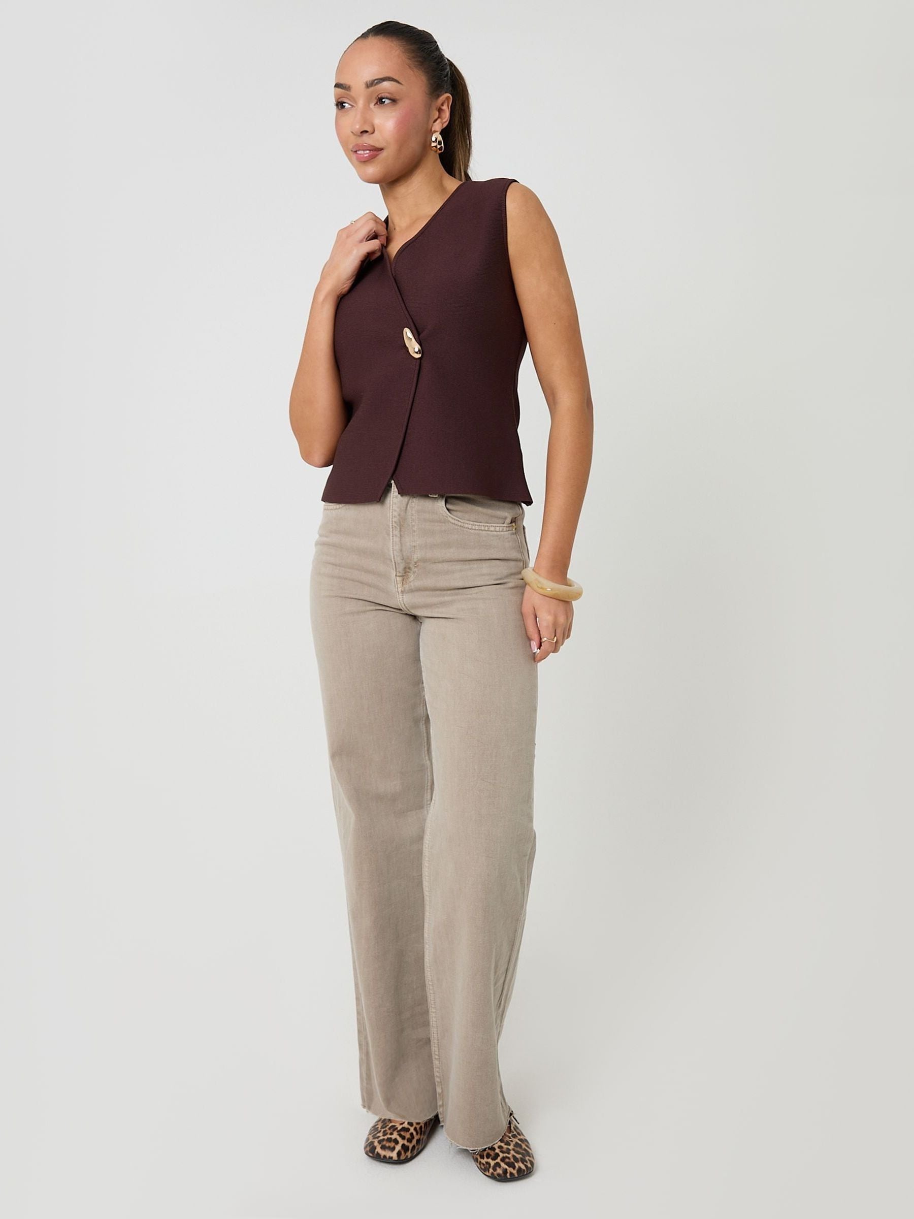 Buy Threadbare Brown V-Neck Knitted Wrap Waistcoat from Next USA