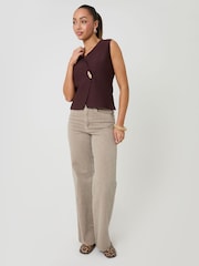 Threadbare Brown V-Neck Knitted Wrap Waistcoat - Image 3 of 4