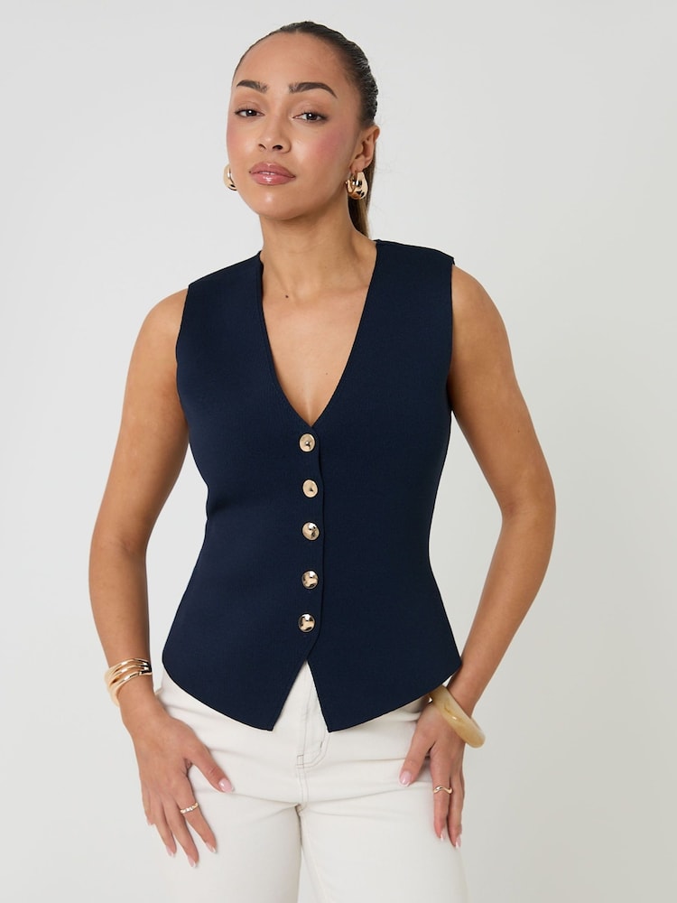 Threadbare Blue V-Neck Knitted Waistcoat - Image 1 of 4