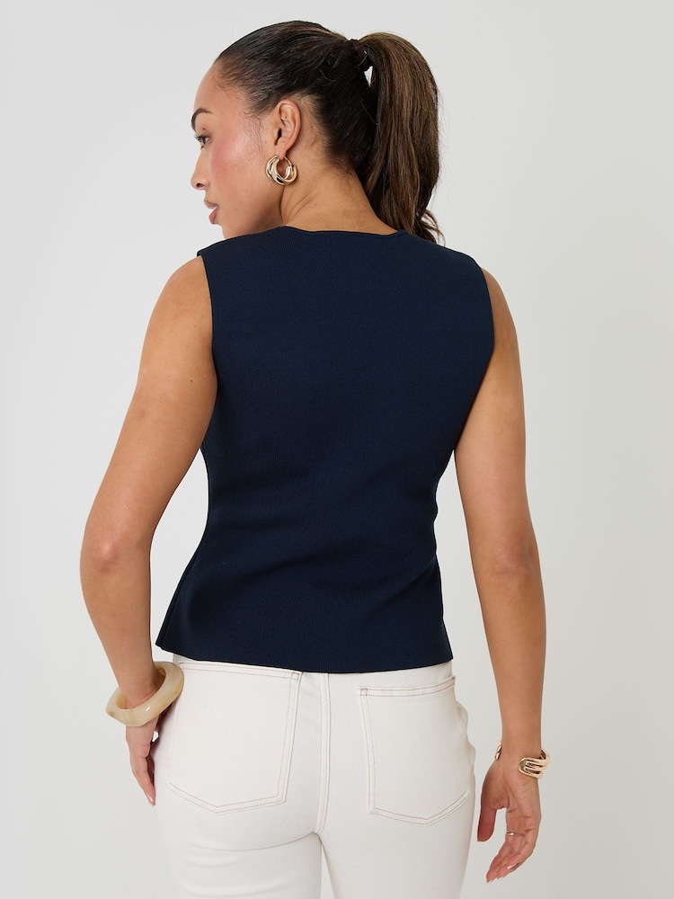 Threadbare Blue V-Neck Knitted Waistcoat - Image 2 of 4