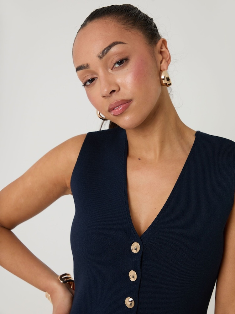 Threadbare Blue V-Neck Knitted Waistcoat - Image 4 of 4